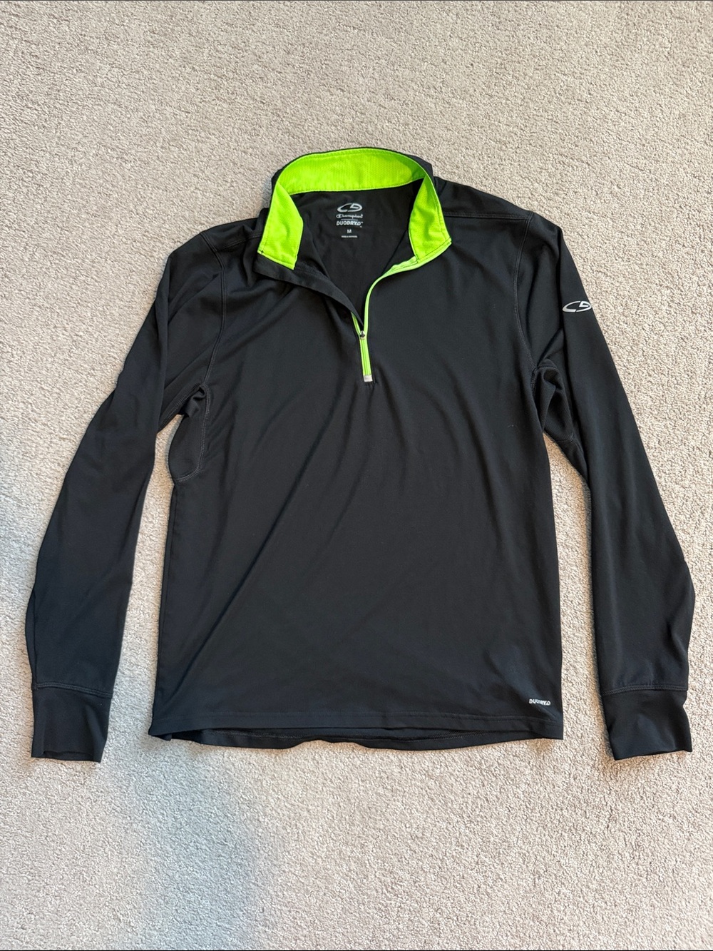Champion Black Lightweight Activewear Quarterzip with Neon Green Trim